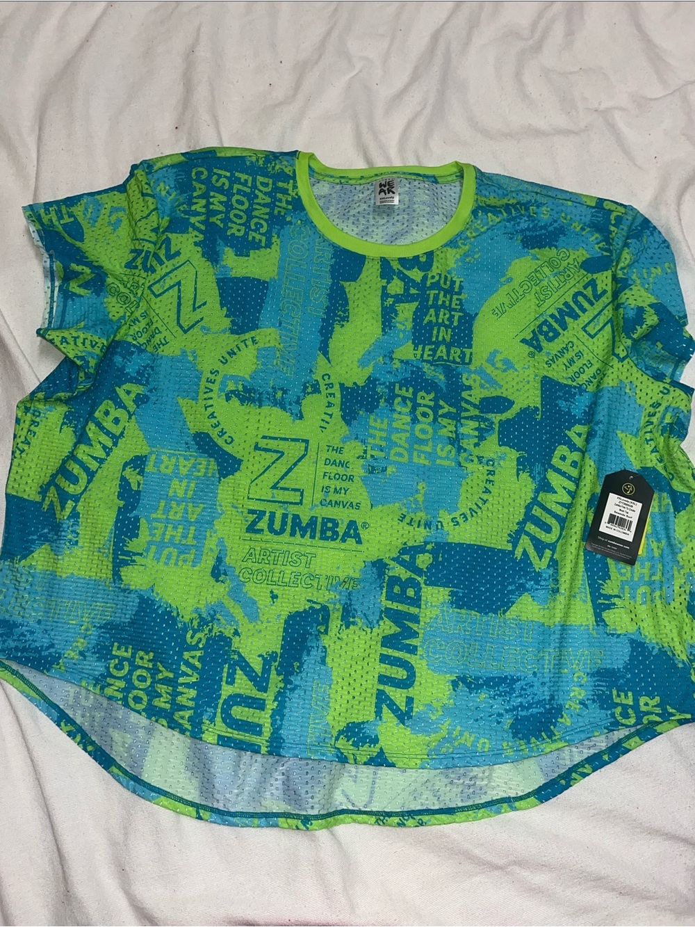 Zumba Fitness Teal & Lime Mesh Seaside Surf Top